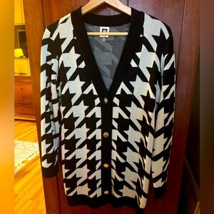 Anne Klein black & white cardigan with gold buttons.